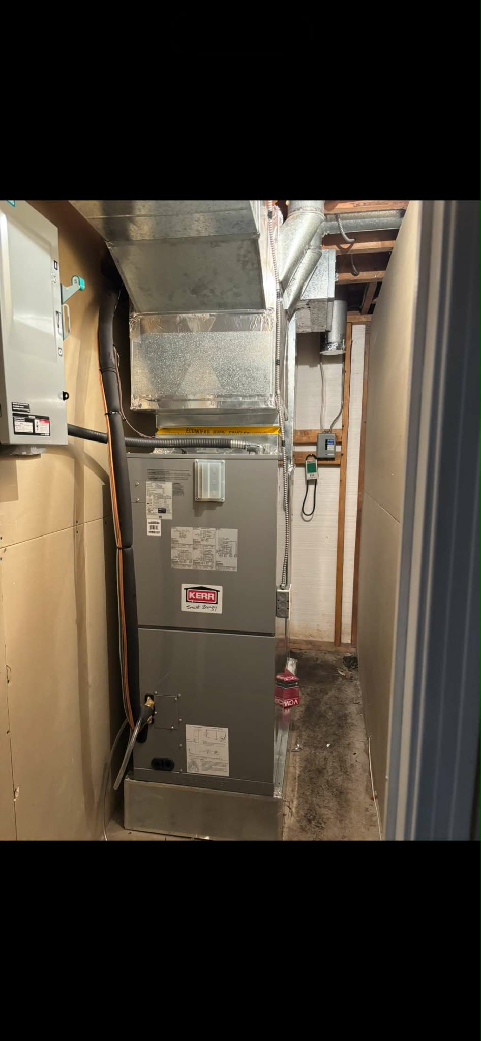 Central heat pump system installed in basement