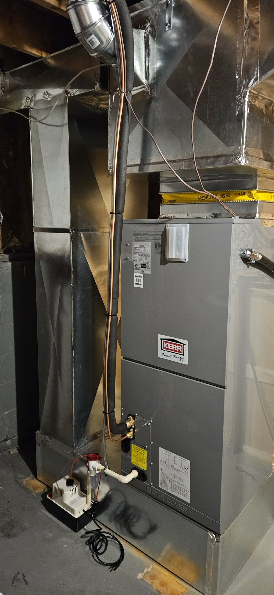 Kerr air handler and ductwork installation in residential basement