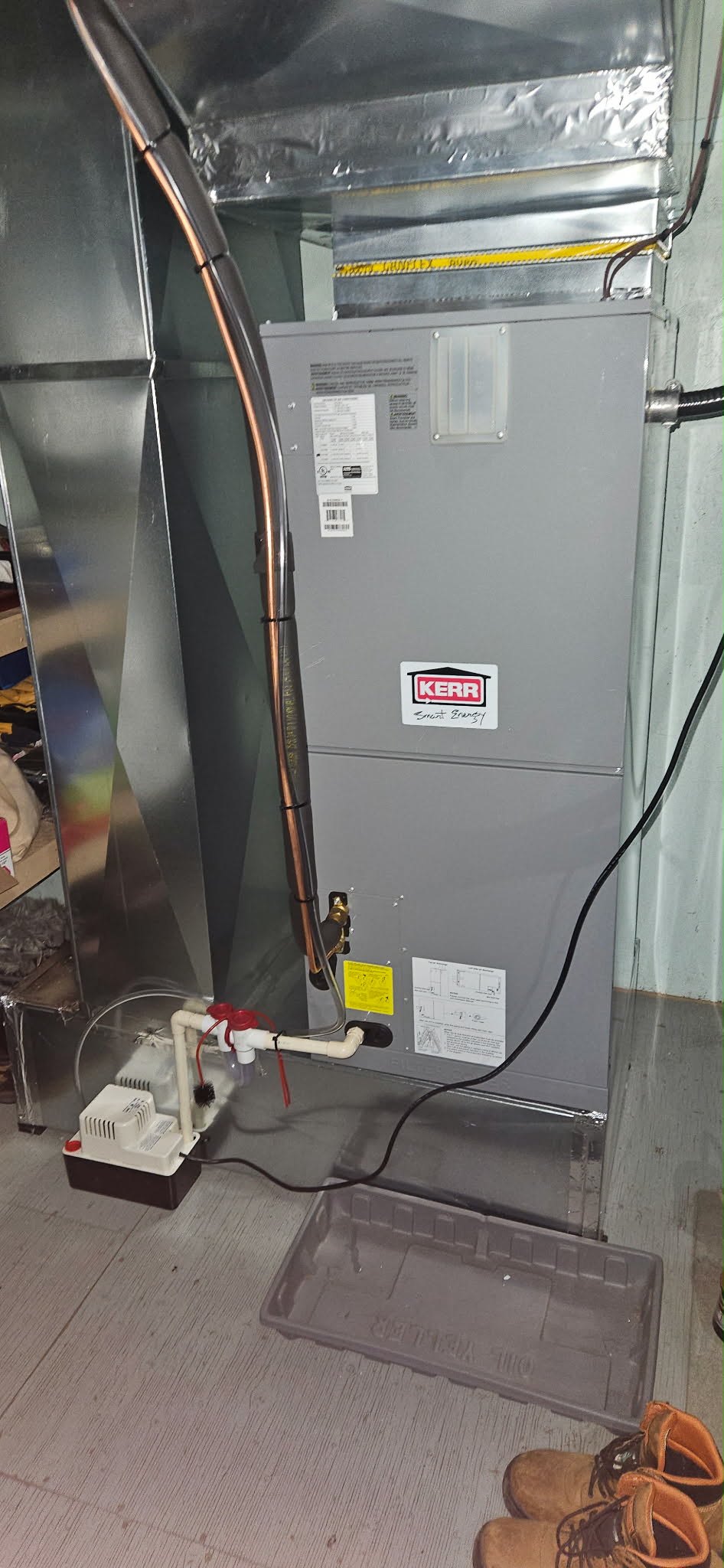 Kerr air handler with copper refrigerant lines — basement install